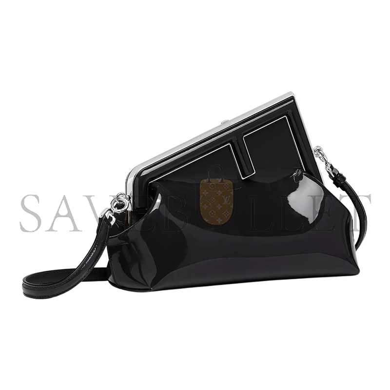 FENDI FIRST MIDI OVERSIZED F METAL CLIP PATENT LEATHER SHOULDER CROSSBODY CLUTCH 8BP137ANSNF0GXN (30*20*14cm)